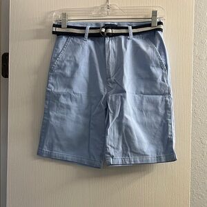Place Light Blue Flat-Front Chino Shorts with Navy-Trim Belt